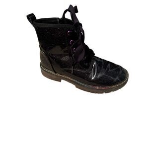 Girls Dream Paris black sparkle combat boots sz 2 patent leather